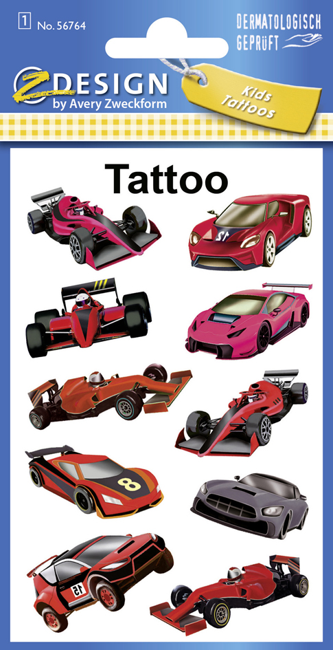 ZDesign KIDS Kinder-Tattoos , Rennautos, , schwarz/rot von AVERY Zweckform