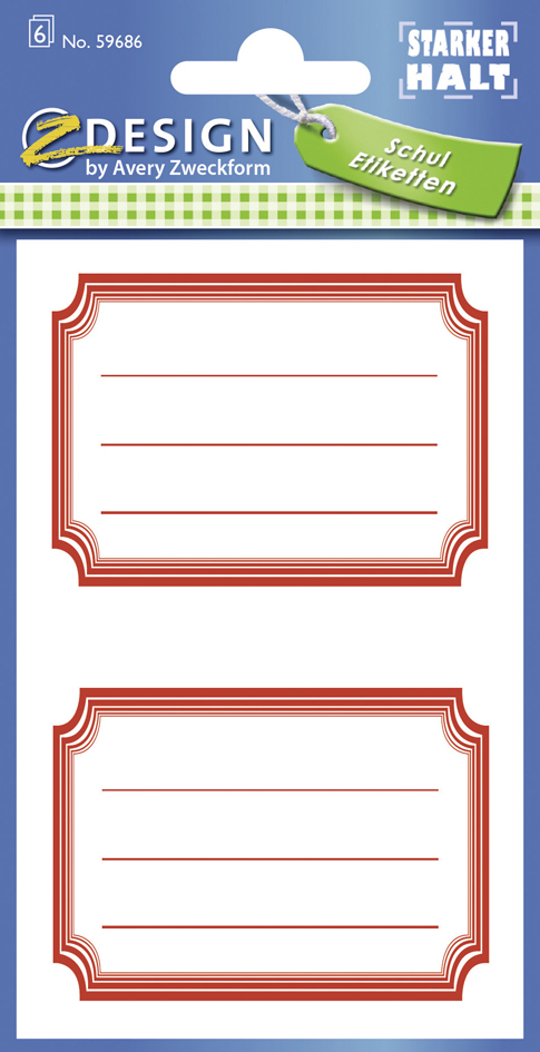 ZDesign SCHOOL Buchetiketten , Rahmen, , rot von AVERY Zweckform