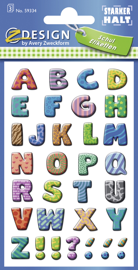 ZDesign SCHOOL Buchstaben-Etiketten, Buchstaben: A-Z, bunt von AVERY Zweckform