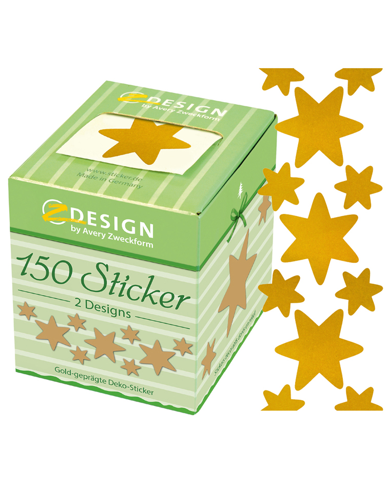 ZDesign Weihnachts-Sticker , Sterne, , gold, auf Rolle von AVERY Zweckform