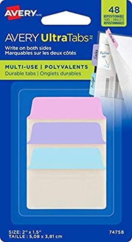 48 Tabs/Lesezeichen, selbstklebend, vielseitig einsetzbar, 50,8 mm (Rosa, Violett, Blau) – Pastellfarben von AVERY