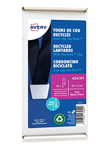 AVERY - Box mit 10 recycelten Nackengurten mit verdrehtem Clip, 44 cm lang x 2 cm breit (4843N) von AVERY