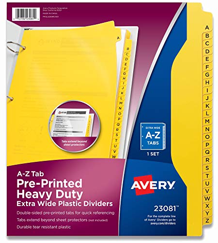 AVERY Industrielle Trennblätter aus robustem Kunststoff, 26 A-Z Tabs, gelb (23081) von AVERY