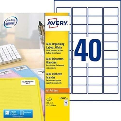 AVERY - Pochette de 600 étiquettes autocollantes, Personnalisables et imprimables, Format 45,7 x 25,4 mmImpression laser/jet d'encre, (L7654-15) von AVERY
