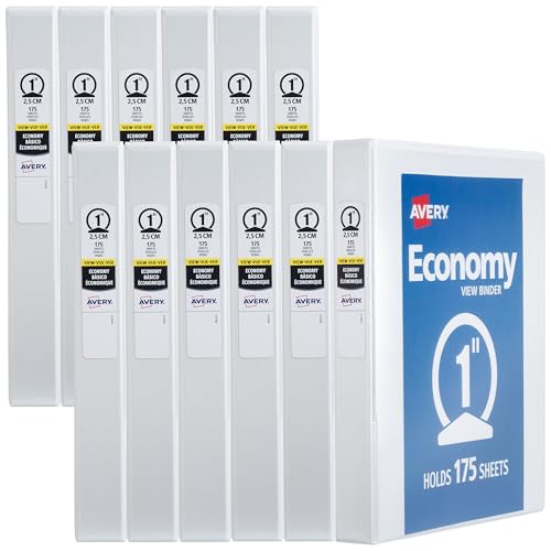 Avery 1" Economy View 3 Ring Binder, Round Ring, Holds 8.5" x 11" Paper, 12 White Binders (5711) von Avery