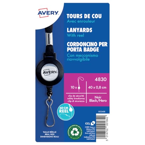 Avery – 1 Halsband, schwarz, 40 cm lang x 1 cm breit) mit Aufwickler (Länge: 60 cm) (4830-1) von AVERY