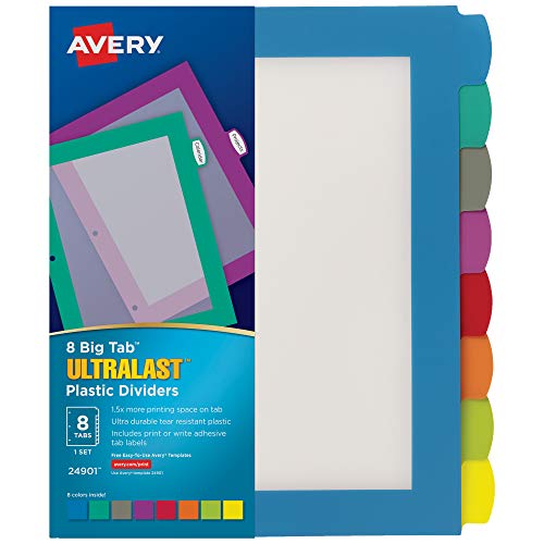 Avery Ultralast Big Tab Kunststoff-Trennblätter für 3-Ringordner, 8-Tab-Sets, mehrfarbig mit weißen Etiketten, 24 Sets, 192 Trennblätter (24901) Avery Ultralast Big Tab Kunststoff-Trennblätter für 3-Ringordner, 8-Tab-Sets, mehrfarbig mit weißen Etiketten, 24 Sets, 192 Trennblätter (24901) von Avery