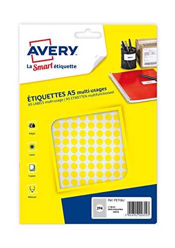 Avery 2940 Pastilles – Ø8 mm – Brett A5 – Gelb (pet08j) von AVERY