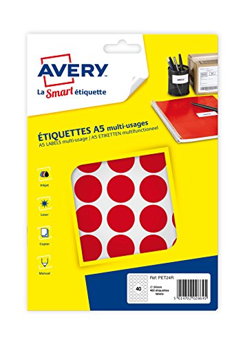 Avery 400 Tabletten – Ø24 mm – Brett A5 – Rot (pet24r) von AVERY