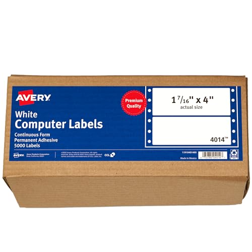 Avery 4014 Punktmatrix-Etiketten, 1 x 4, Weiß, 5000 Stück von AVERY