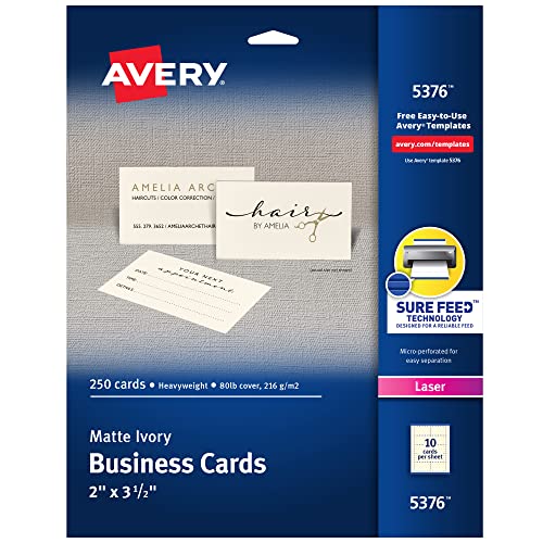 Avery 5376 Visitenkarten für Laserdrucker, elfenbeinfarben, unbeschichtet, 250 Stück von AVERY