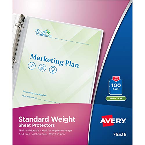 Avery 75536 Halbtransparente Standard-Gewichts-Schutzfolien, Top-Load, 100 Dokumentenschutzfolien von AVERY