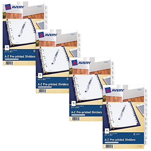 Avery A-Z Trennblätter, 12 Tab-Sets, 21 x 14 cm, 4 Ordner-Trennblätter (43131) von AVERY