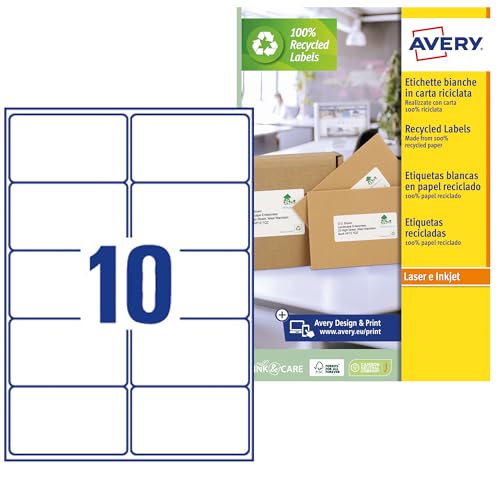 Avery - Avery LR7173-100 Adress-Etiketten, recycelt, weiß, 99,1 x 57 mm, 1000 Stück von AVERY