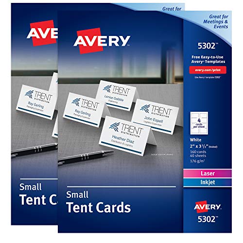 Avery Bedruckbare kleine Zeltkarten, 5,1 x 8,9 cm, zweiseitiger Druck, mattweiß, 2 Stück, insgesamt 320 Karten (5812) von AVERY