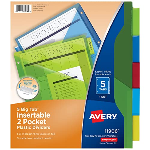 Avery Big Tab 11906 Trennblätter aus Kunststoff, 2 Fächer, 5 mehrfarbige Register, 24 Sets von AVERY
