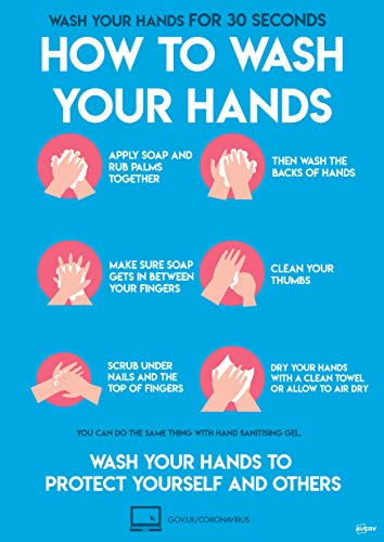 Avery COVHTA4 Etikettenschild "How to Wash Hands", 275 mm x 190 mm, 2 selbstklebende Poster pro Packung von AVERY