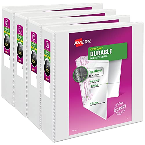 Avery Durable Clear View 3-Ringbinder, 7,6 cm Ringbinder, 4 weiße Ordner (09203) von AVERY