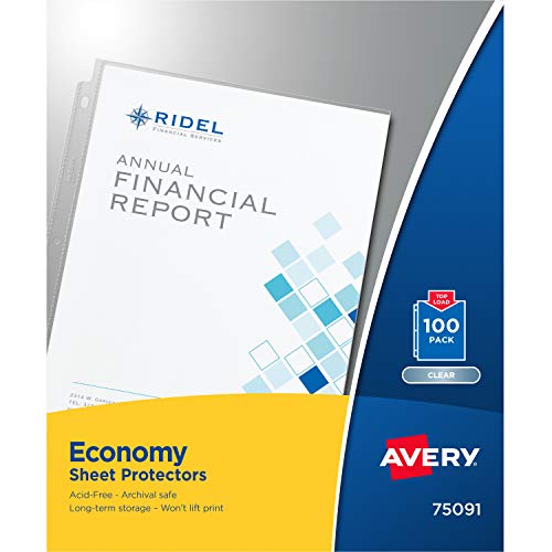 Avery Economy 75091 Schutzfolie, säurefrei, 21,6 x 27,9 cm, 100 Stück pro Packung, 100 transparente Dokumentenschutzfolien insgesamt Avery Economy 75091 Schutzfolie, säurefrei, 21,6 x 27,9 cm, 100 Stück pro Packung, 100 transparente Dokumentenschutzfolien insgesamt von Avery