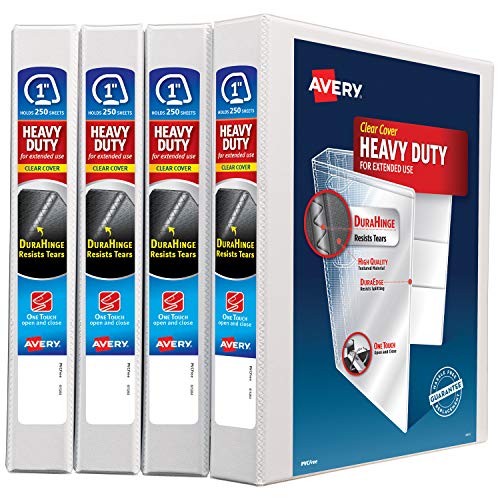 Avery Heavy Duty View 3 Ring Binder, 1" One Touch Slant Ring, Holds 8.5" x 11" Paper, 4 White Binders (79799),79780 von AVERY