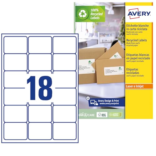 Avery LR7161-100, Recycling-Etiketten, weiß, 63,5 x 46,6 mm, 1800 Stück von AVERY