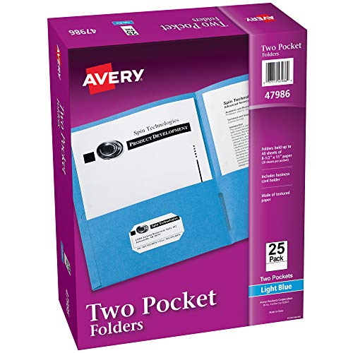 Avery Mappen mit 2 Taschen No Fastener 25 Covers hellblau von AVERY