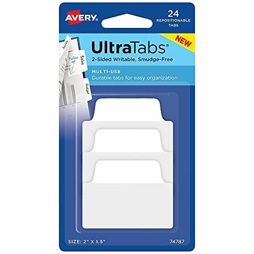 Avery Multiuse Ultra Tabs, 5,1 x 3,8 cm, 2-seitig beschreibbar, weiß, 24 repositionierbare Tabs (74787) von AVERY