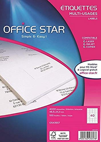 Avery Office Star Mehrzweck-Etiketten, 48,5 x 25,4 mm, Karton mit 4.000 Stück, weiß von AVERY