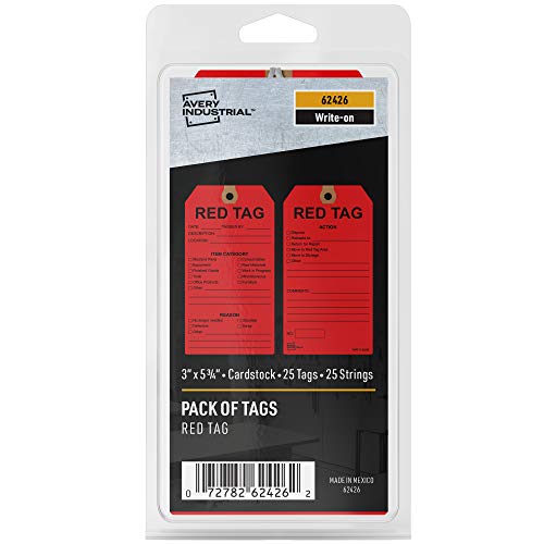 Avery Packung mit Anhängern, 5S Red Tags mit Schnüren - 25 Stück 14,6 cm x 7,6 cm Manila-Tags (62426) von AVERY