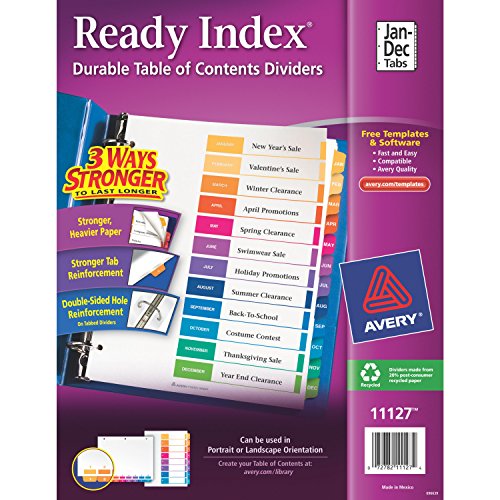 Avery Ready Index Table of Contents Dividers, Jan-Dec, 12 Tabs, Case Pack of 24 Sets (11127) von AVERY