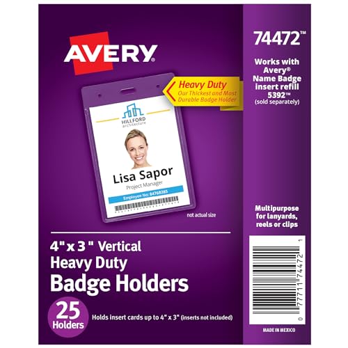 Avery Robuster Ausweishalter, 10,2 x 7,6 cm, 25 vertikale Ausweishalter (74472) von AVERY