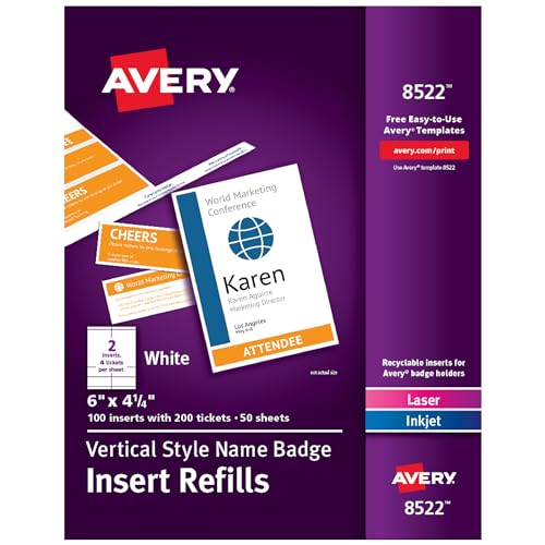 Avery Vertikale Namensschild- und Ticket-Einsätze, 15,2 x 10,2 cm, 100 Einsätze (8522) von AVERY