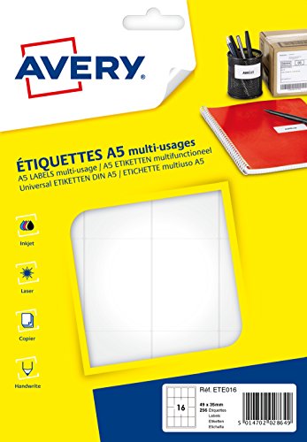 Avery ete016 Schutzhülle von 256 Etiketten multi-usagers 35 x 49 mm A5 von AVERY