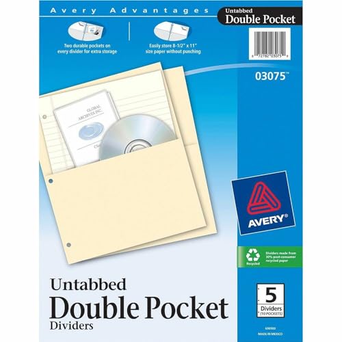 Untabbed Double Pocket Manila Dividers, 11 x 9, 5/Pack, Sold as 1 Package von AVERY