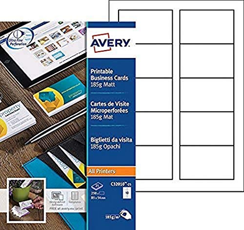 Visitenkarten Avery 85x54mm 185gr White 25 Blatt 10 Karten pro Blatt von AVERY
