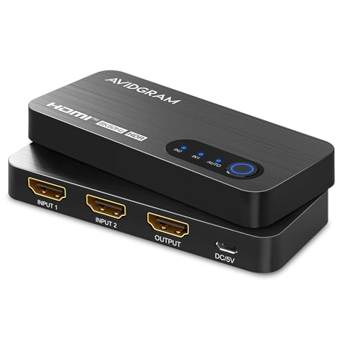 HDMI 2.1 Switch 8K, AVIDGRAM HDMI Switcher 2 In 1 Out, 2 Port 4K 120Hz Auto HDMI Selector Hub Support 8K@60Hz 48Gbps für Xbox PS4 PS5 HDTV Monitor Projektor von AVIDGRAM