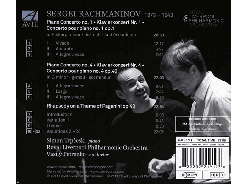 Simon Trpceski, Vasily Petrenko, Royal Liverpool Po - Rachmaninov: Piano Concertos Nos. 1 & 4 (CD) von AVIE RECOR