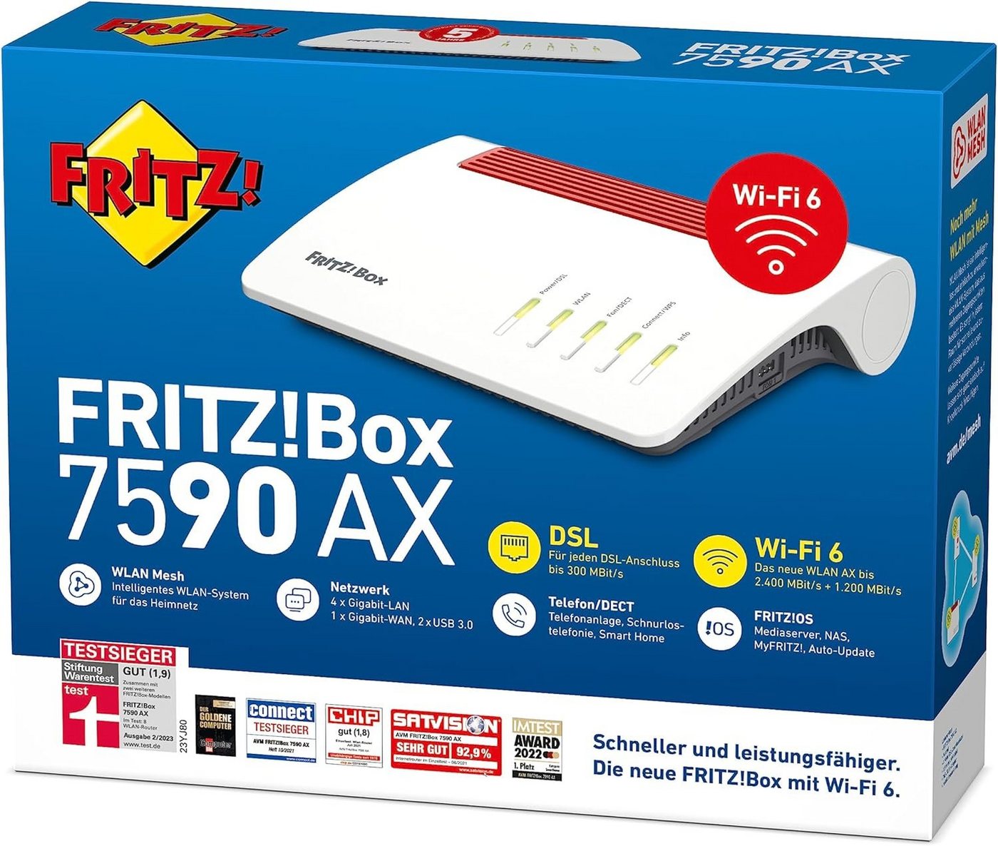 AVM FRITZ!Box 7590 AX mit Integriertes Modem (OHNE ISDN-Anschluss) WLAN-Router von AVM