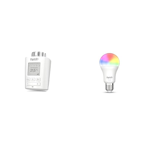 AVM Fritz!DECT 301 Intelligenter Heizkörperregler für das Heimnetz & Fritz!DECT 500 smarte LED-Lampe E27 für farbiges und weißes Licht, dimmbar, 2700K, 9W, 806 Lumen von AVM