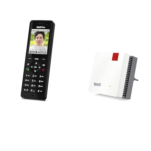 AVM Fritz!Fon X6 Black DECT-Komforttelefon & Fritz!Repeater 1200 AX (Wi-Fi 6 Repeater) ausgestattet mit Zwei Funkeinheiten von AVM