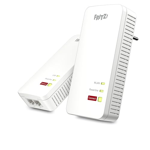 AVM Fritz!Powerline 1240 AX WLAN Set Edition International Extender Kit für Stromnetz bis zu 1.200 Mbit/s, Integriertes WLAN bis 600 Mbit/s, Mesh, Access Point, Schnittstelle auf Italienisch von AVM