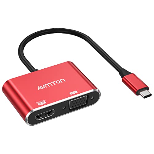 AVMTON USB C zu HDMI VGA Adapter mit 4K HDMI, Adapter Vga auf USB C, USB C auf Hdmi Vga Kabel Adapter MacBook, Adapter USB C auf Hdmi und Vga, für MacBook, MacBook Air, Chromebook Pixel von AVMTON