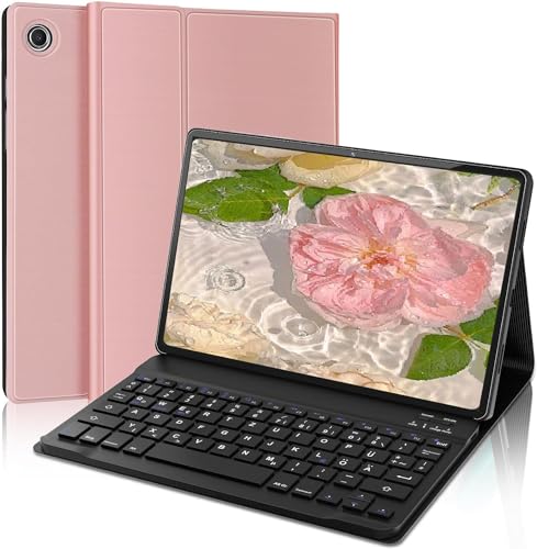AVNICUD Hülle für Tablet Samsung A8 mit Tastatur - QWERTZ Deutsche Kabelloser Magnetische Abnehmbare Bluetooth Tastatur für Galaxy Tab A8 10.5" 2021/2022 (SM-X200/ X205/ X207), Roségold von AVNICUD