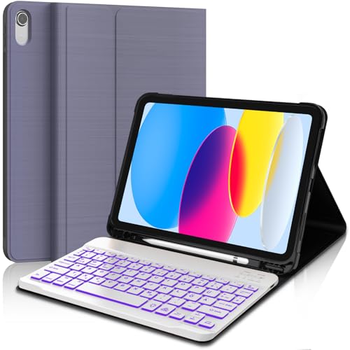 AVNICUD Tastatur für iPad 10 Generation 2022 10.9"/ A16 11 Generation 2025 11 Zoll mit Beleuchtete, Hülle mit Tastatur für iPad 11 Gen A16 Magnetische Bluetooth Abnehmbare QWERTZ, Lila von AVNICUD