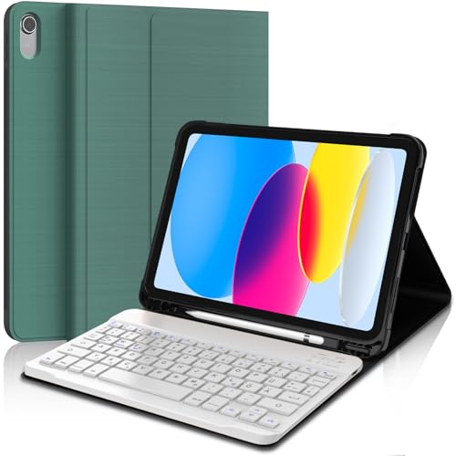 AVNICUD Tastatur für iPad 10 Generation 2022 10.9"/11 Generation 2025 A16 11 Zoll, Hülle mit Tastatur für iPad 10 2022 Magnetische Bluetooth Abnehmbare QWERTZ Layout, Dunkelgrün von AVNICUD