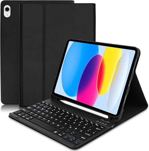 AVNICUD Tastatur für iPad 10 Generation 2022 10.9"/11 Generation 2025 A16 11 Zoll, Hülle mit Tastatur für iPad 10 2022 Magnetische Bluetooth Abnehmbare QWERTZ Layout, Schwarz von AVNICUD