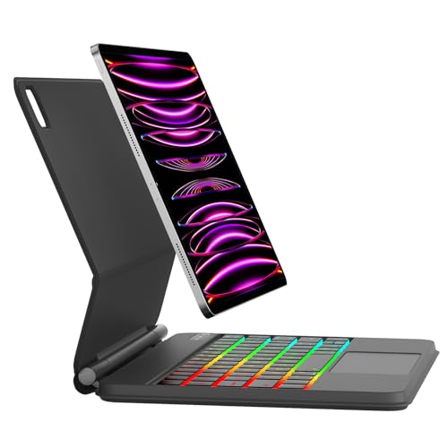 AVNICUD Tastatur für iPad Pro 12.9 6/5/4/3 Gen, Magic Keyboard für iPad Pro 12.9" 2022/2021/2020/2018, Schwebendes Magnetisches Design mit Touchpad, 7 Farben Beleuchtung, QWERTZ Layout, Schwarz von AVNICUD