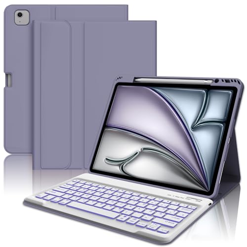 AVNICUD Tastatur für iPad Air 13 2025/2024 (M3/M2) mit Beleuchtung, Hülle mit Tastatur für iPad Pro 12.9 6/5/4/3 Generation QWERTZ Layout Magnetisch Abnehmbarer, Lila von AVNICUD