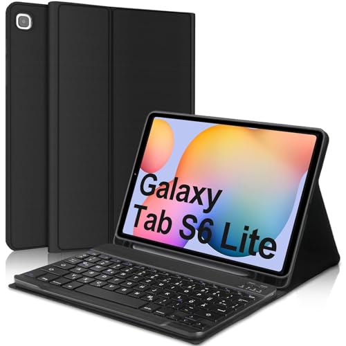 AVNICUD Samsung Galaxy tab s6 lite hülle mit Tastatur(10,4'')-2022/2020 SM-P610/P613/P615/P619-Magnetische Bluetooth Abnehmbare Deutsche QWERTZ Keyboard,Schwarz von AVNICUD