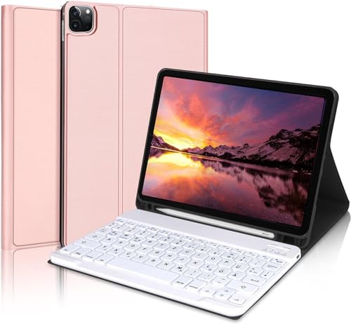 AVNICUD Tastatur Hülle für 10,9 Zoll iPad Air 5 /iPad Air 4 /iPad Pro 11 Zoll(1, 2, 3 und 4 Generation) - TPU-Rückseite Case mit Stifthalter, Abnehmbarer Bluetooth Keyboard QWERTZ Layout, Roségold von AVNICUD